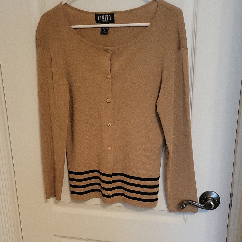 Finity Camel Cardigan with Black Accents Has Matching Tank.